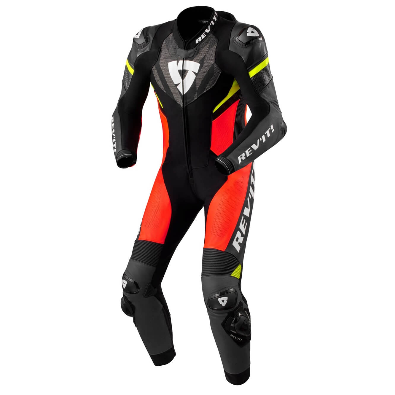 Einteilige Lederkombi Hyperspeed 2 Schwarz-Neon Rot,