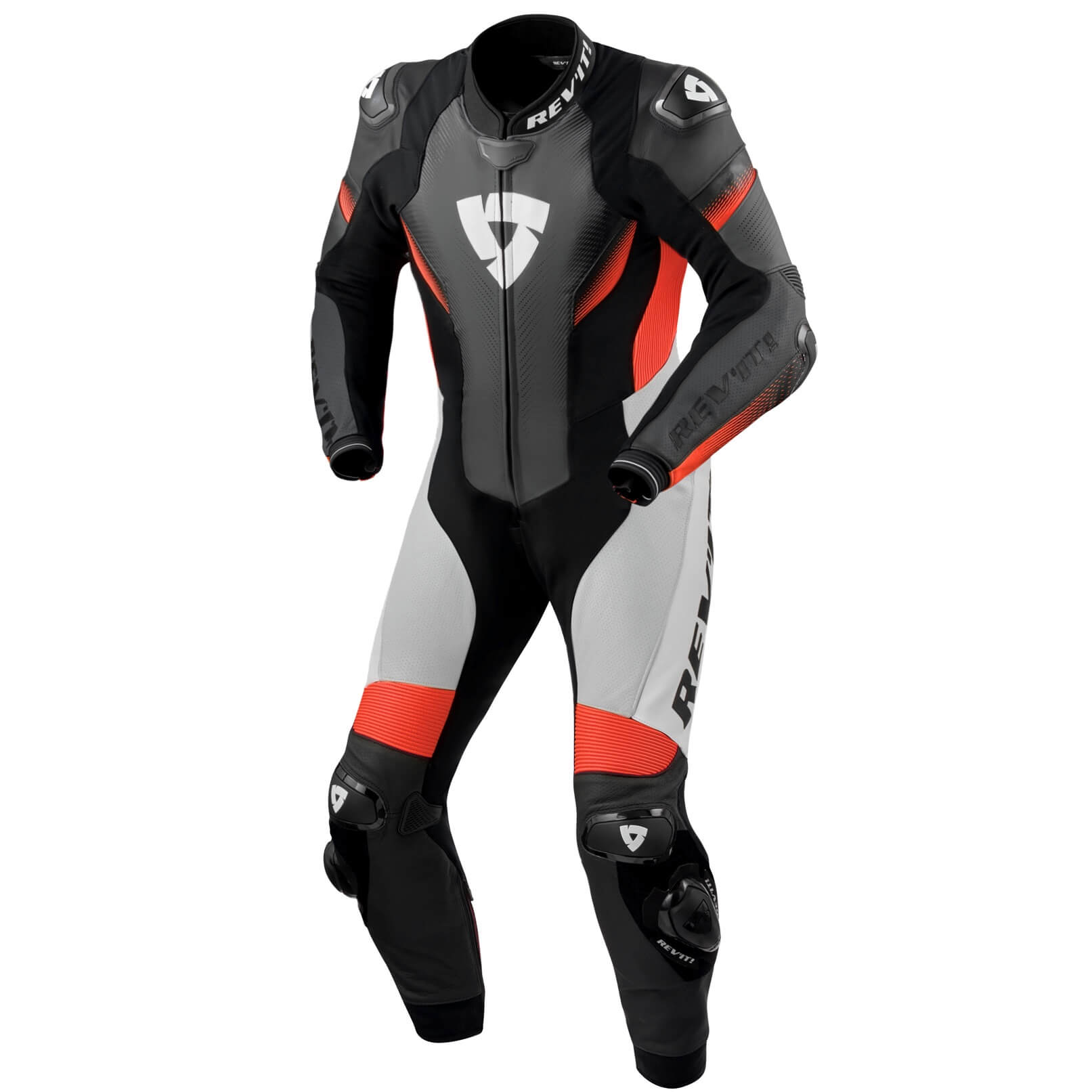 REV'IT! Einteilige Lederkombi Control Schwarz-Neon Rot