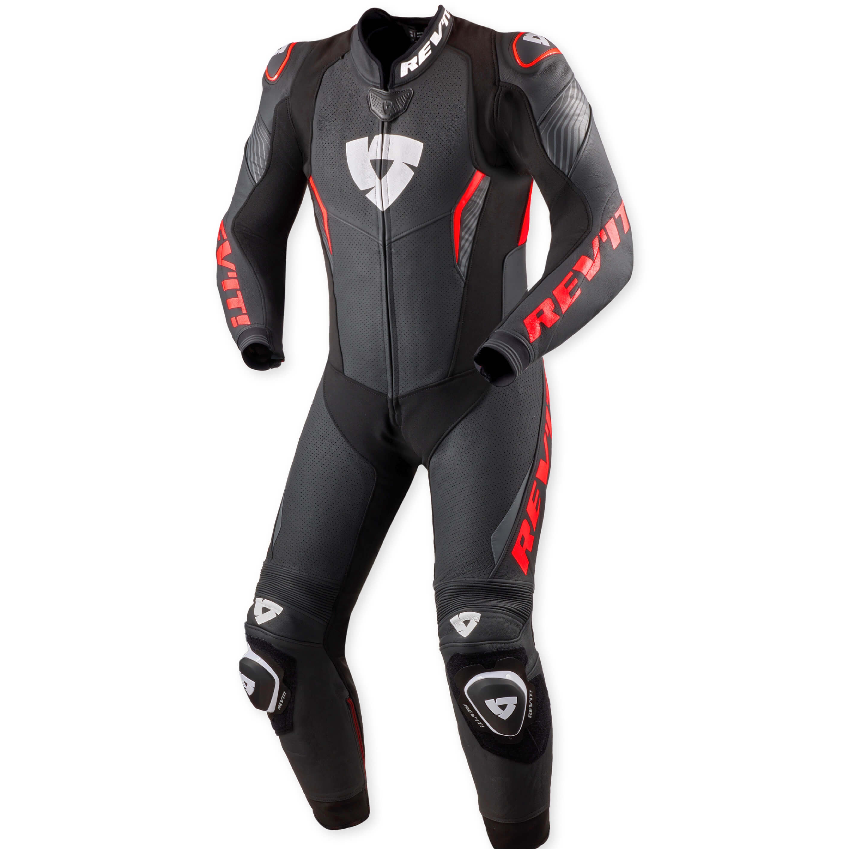 REV'IT! Einteilige Lederkombi Argon 3 Schwarz-Neon Rot